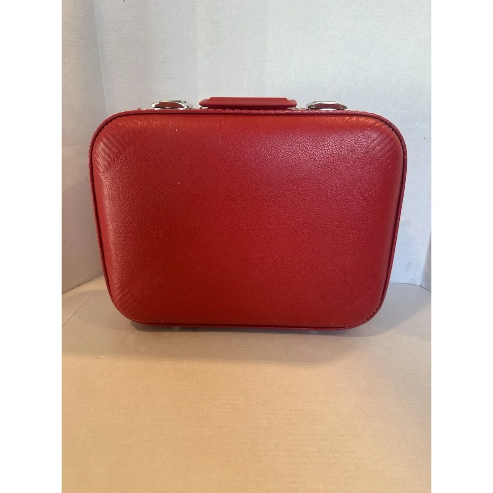 Going To Grandma's Red Vinyl Hard Suite Case Red Trojan Luggage